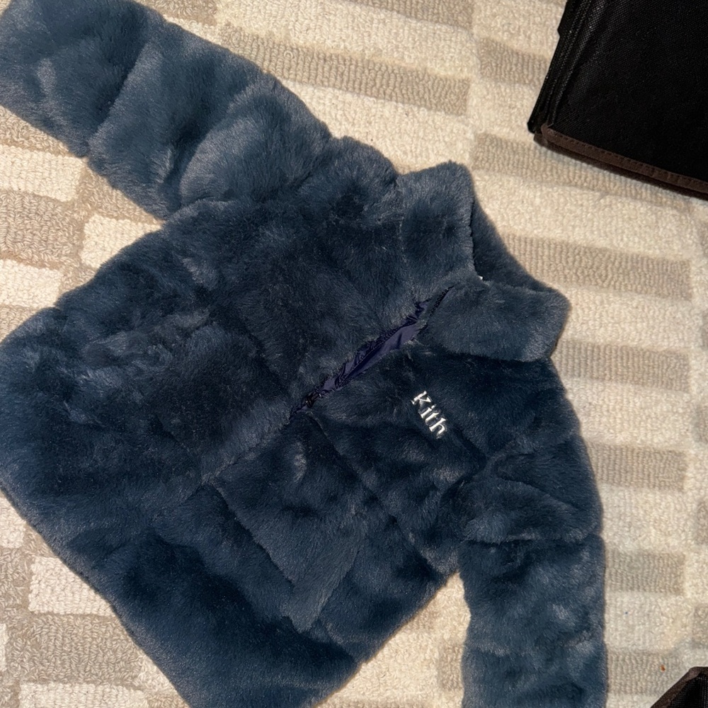 Kith Kids Faux Fur Puffer Jacket - Dark Blue